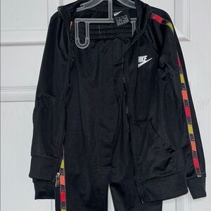 Nike Kids Black Hoodie & Pants Set with Red and Yellow Accent Stripe